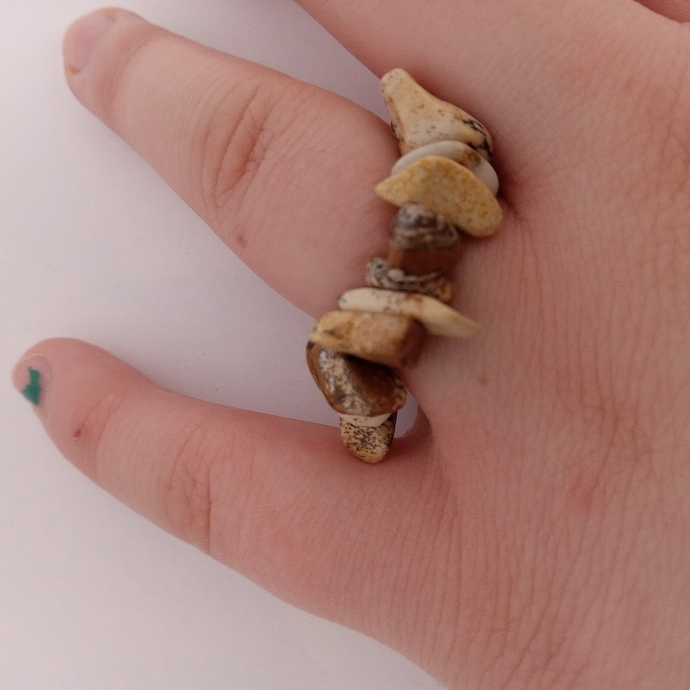 💕5/25 Picture jasper stone chip ring size 7